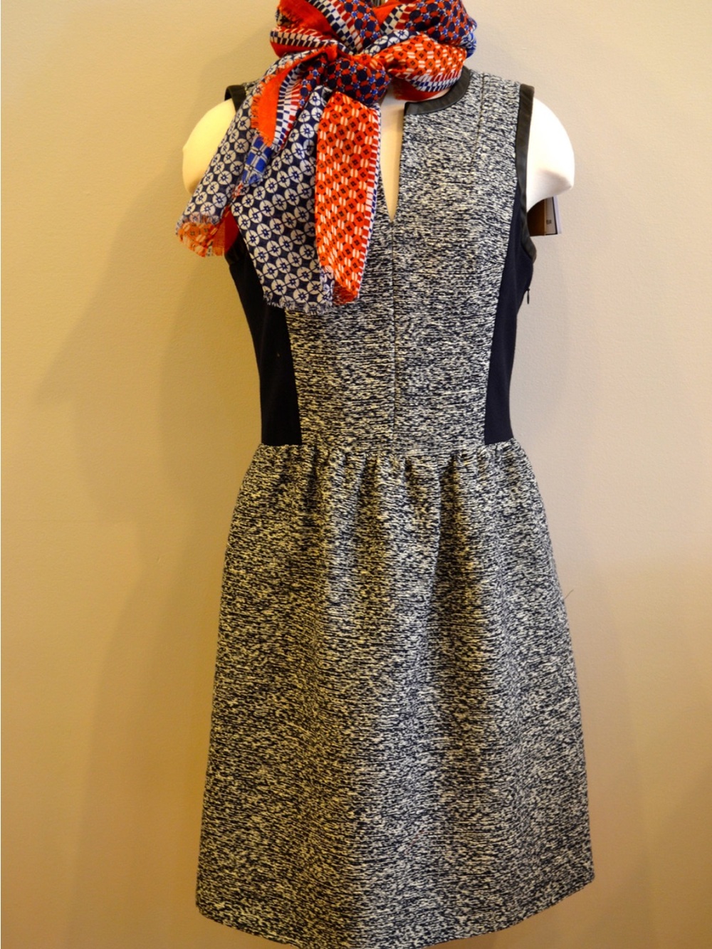 Kami organic Sleeveless leather Black Gray tweed Textured Fit Flare Dress small